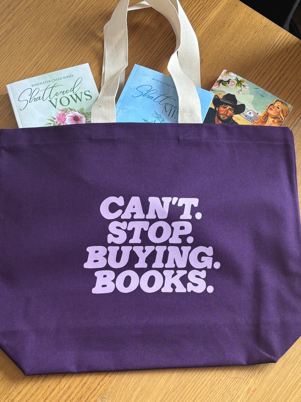 Plum ‘I Can’t Stop Buying Books’ Thick Canvas Bag, UK Made