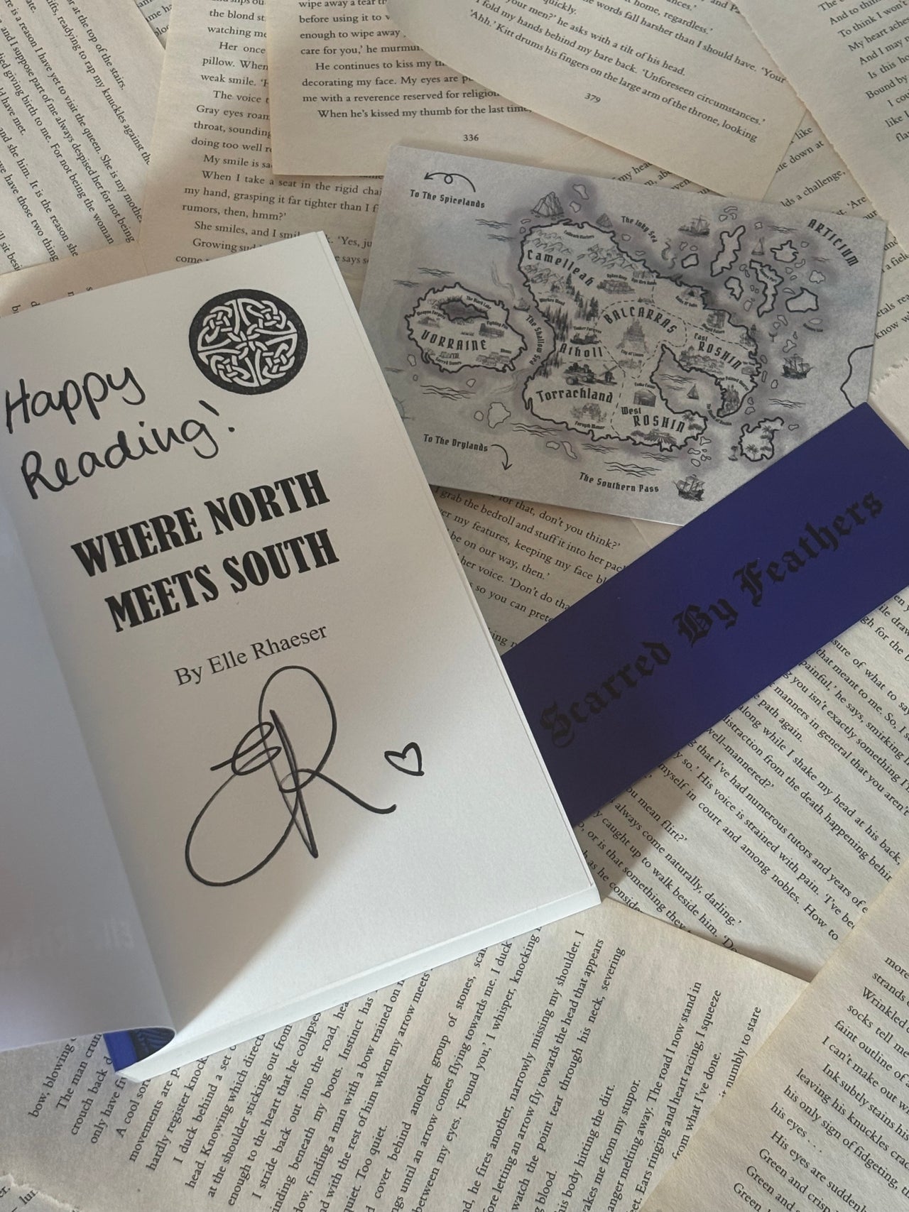 When North Meets South by Elle Rhaeser Signed Edition with artwork postcard and bookmark