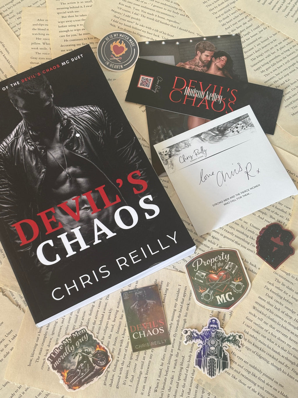 Devil’s Chaos  -  Chris Reilly.  Devils Chaos MC Book 1. With signed bookplate, NSFW artwork, Stickers and matching bookmark.